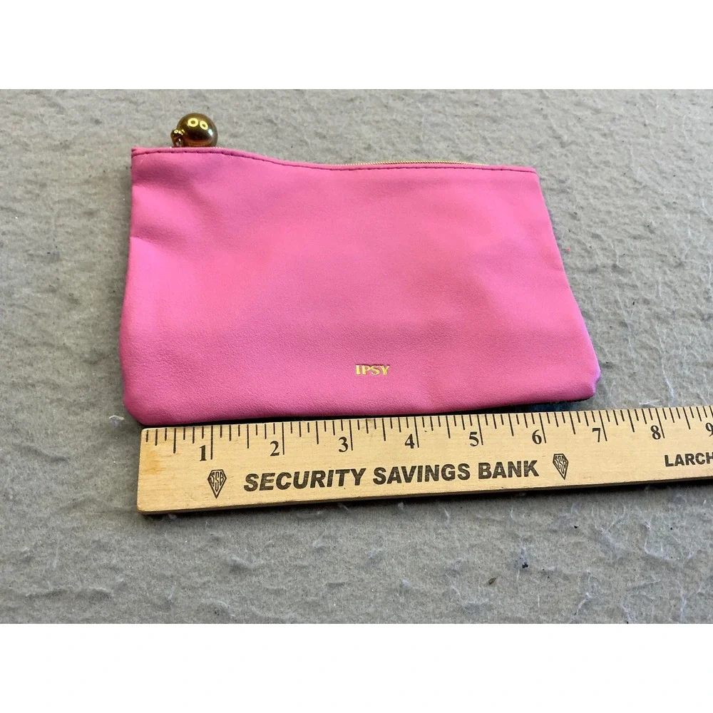 Ipsy Makeup Bag Pink Green Glitter Two Tone Cosmetic Pouch Gold Ball Zipper S
